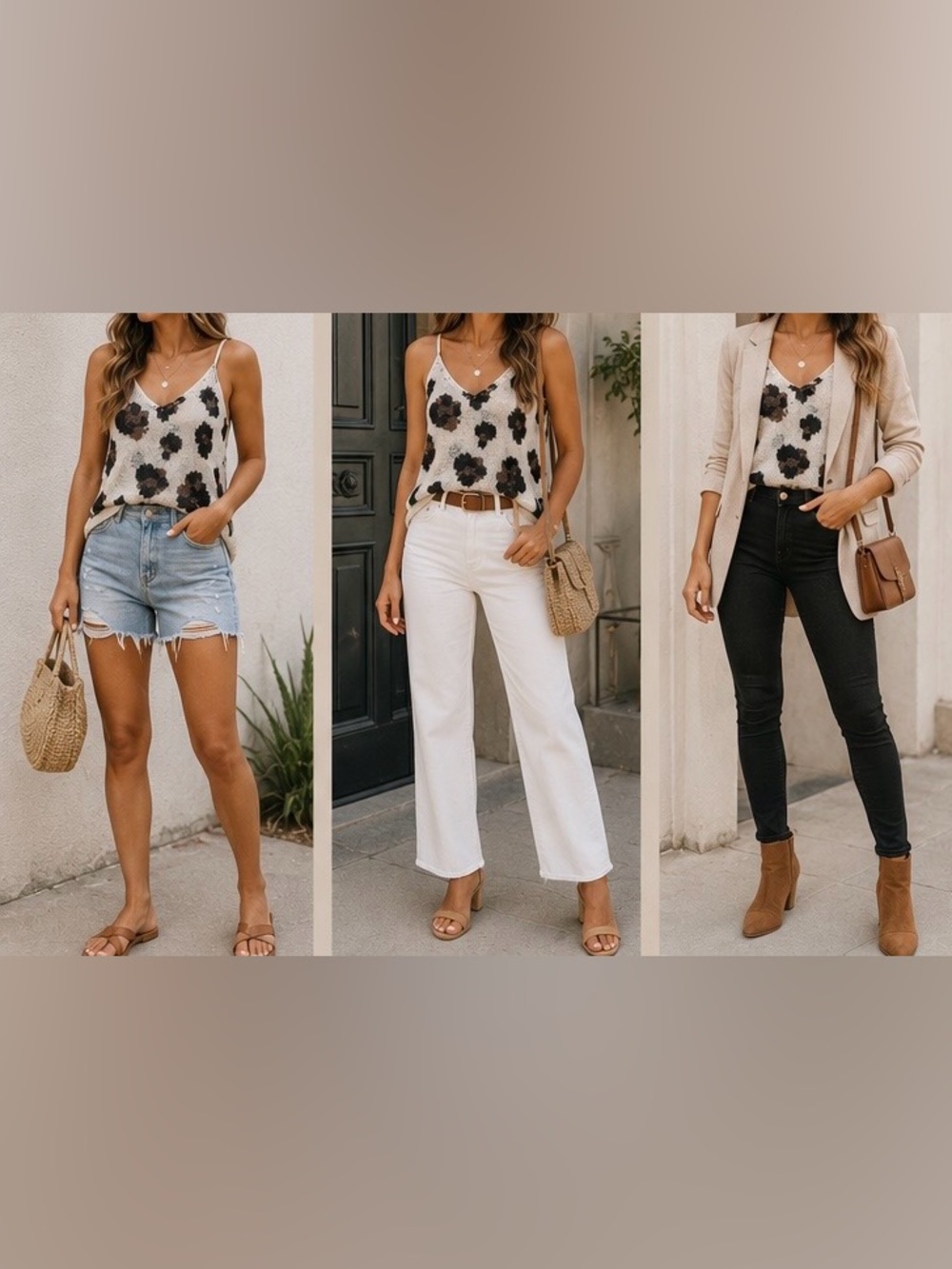 BiBi Leopard-Print V-Neck Cami - White, Black & Brown